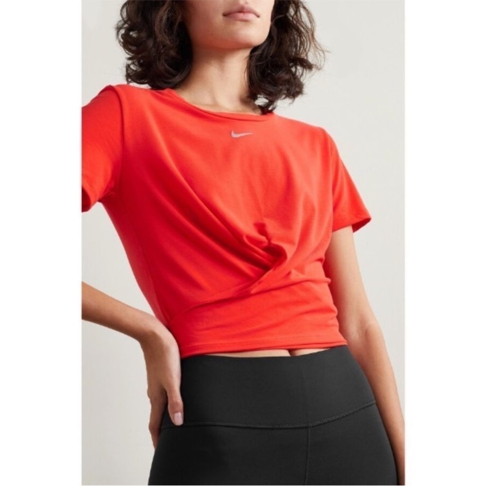 Nike Women's Short Sleeve Twist Front Tee in Bright Red